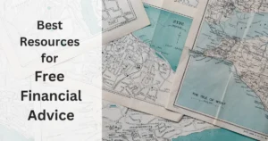 A split composition featuring 'Best Resources for Free Financial Advice' text on the left side against a white background, and vintage maps showing Ryde and the Isle of Wight with blue water features on the right side. The maps appear to be overlapping and include detailed street layouts and geographical features.